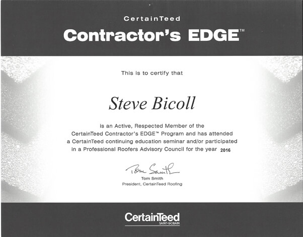 CertainTeed Contractors Edge Certification - Steve Bicoll